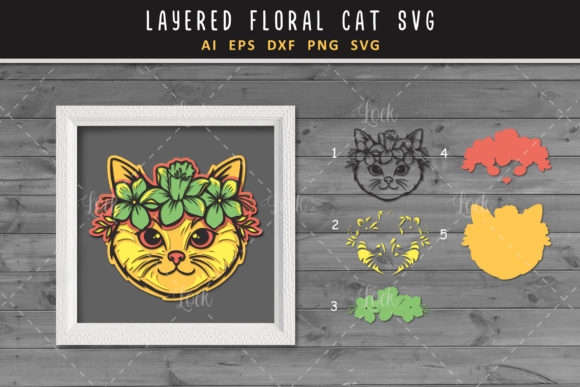 Cute Cat and Flower SVG 3d Layered
