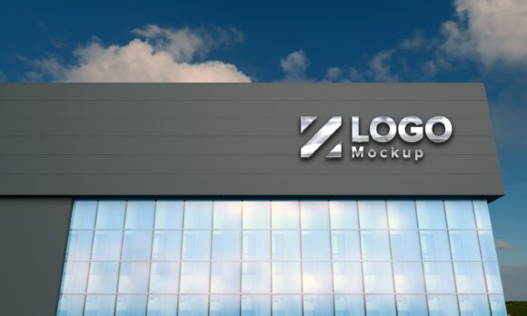 Logo Mockup 3D Sign Black Building
