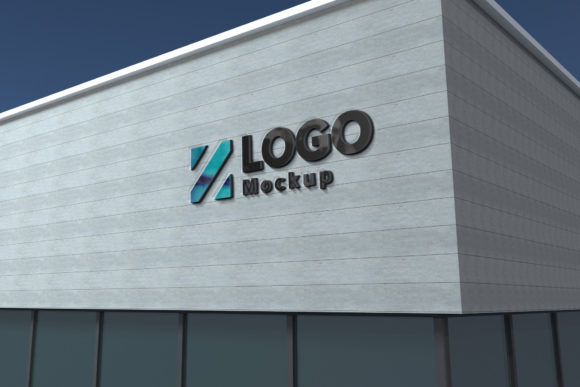 Logo Mockup 3D Sign White Building