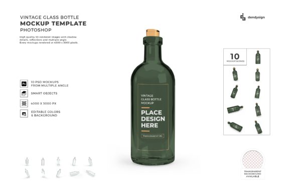 Vintage Glass Bottle 3D Mockup Bundle